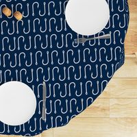 fish hooks // white on navy - LARGE Scale