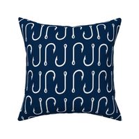 fish hooks // white on navy - LARGE Scale