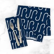 fish hooks // white on navy - LARGE Scale