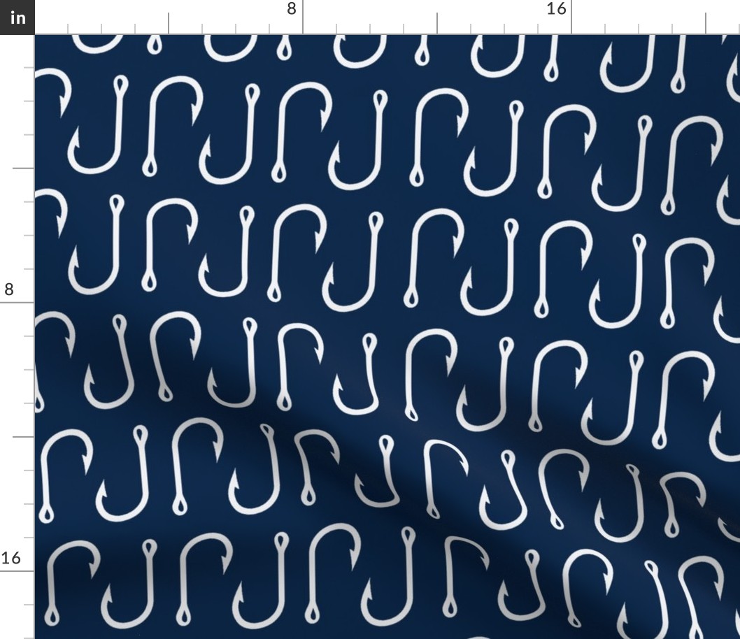 fish hooks // white on navy - LARGE Scale