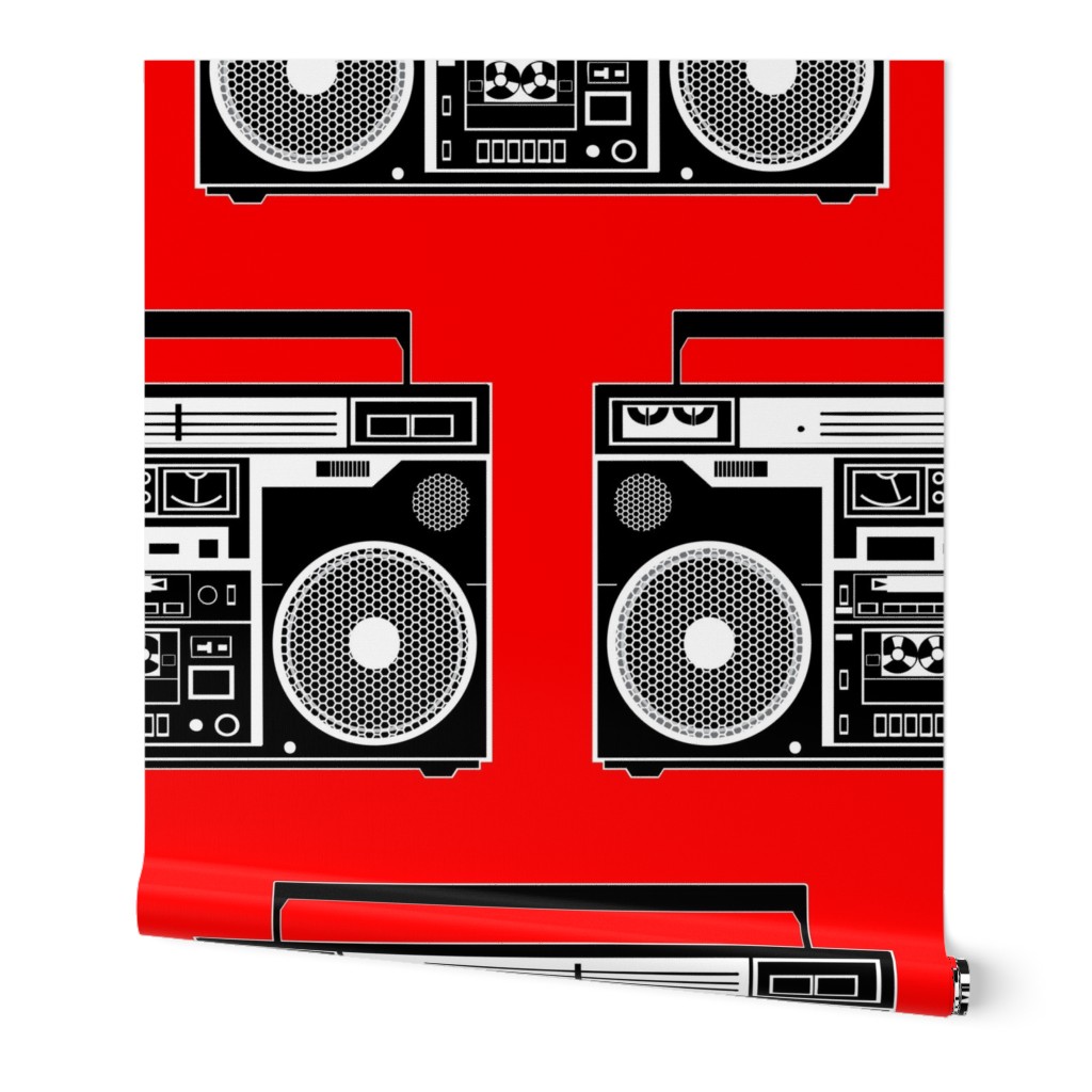 boombox on red background