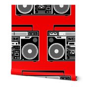 boombox on red background