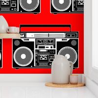 boombox on red background