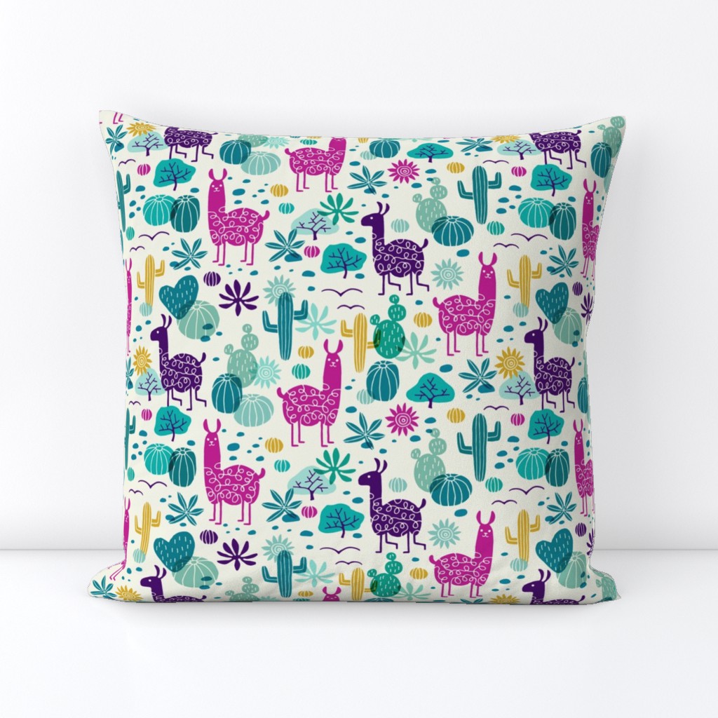 Llamas in the desert turquoise/purple