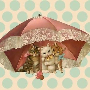 Vintage Kitties Under Umbrella