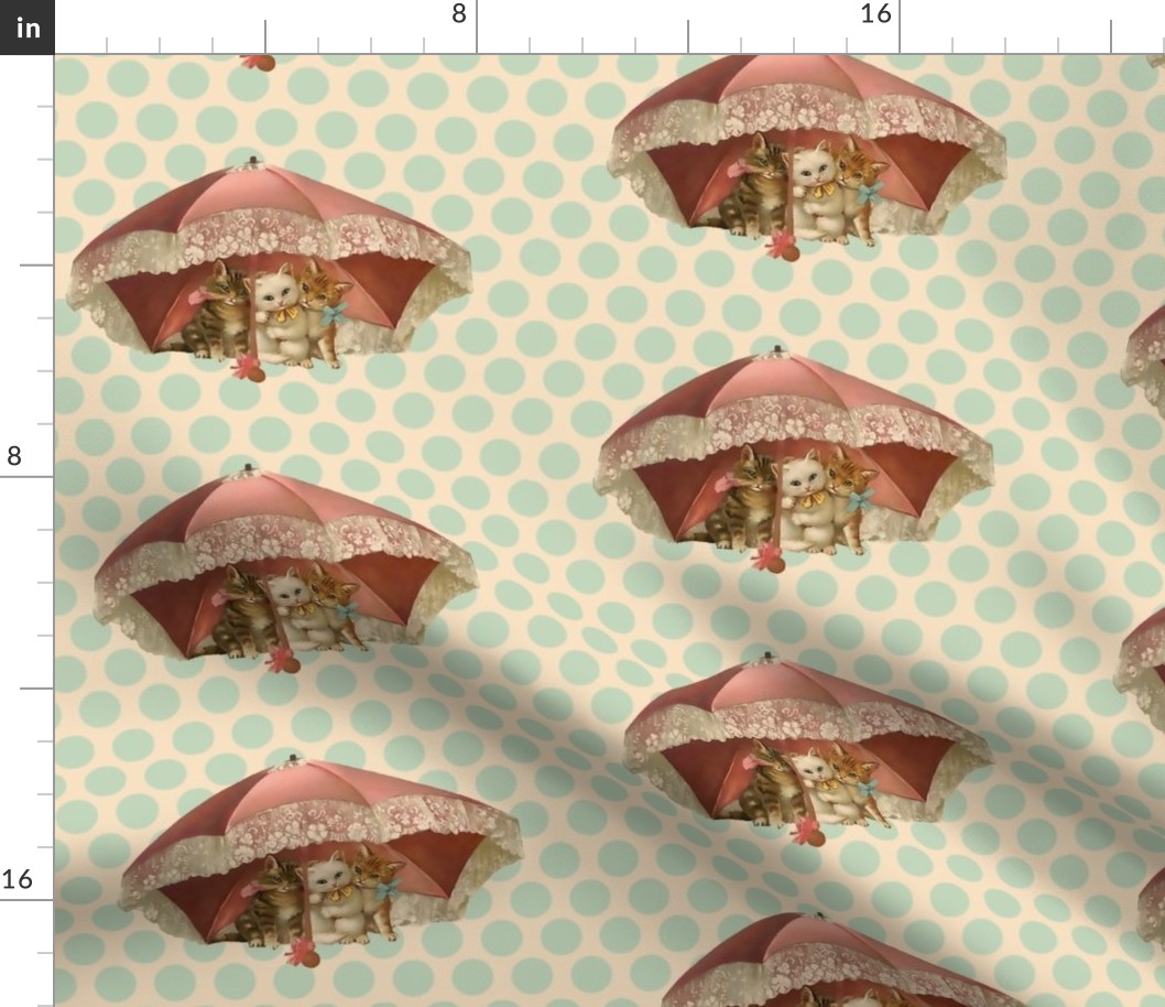 Vintage Kitties Under Umbrella