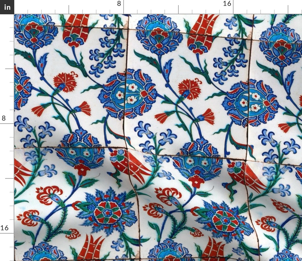 16th Century Turkish Damask Tile ~ Bright Original 