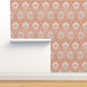 Carnations and Tulips Damask Ikat ~ Mint and Coral 