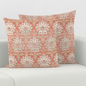 Carnations and Tulips Damask Ikat ~ Mint and Coral 