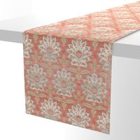 Carnations and Tulips Damask Ikat ~ Mint and Coral 