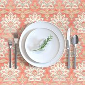 Carnations and Tulips Damask Ikat ~ Mint and Coral 