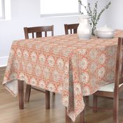 Carnations and Tulips Damask Ikat ~ Mint and Coral 