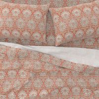 Carnations and Tulips Damask Ikat ~ Mint and Coral 