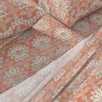 Carnations and Tulips Damask Ikat ~ Mint and Coral 