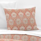 Carnations and Tulips Damask Ikat ~ Mint and Coral 