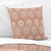 Carnations and Tulips Damask Ikat ~ Mint and Coral 