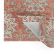 Carnations and Tulips Damask Ikat ~ Mint and Coral 