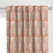 Carnations and Tulips Damask Ikat ~ Mint and Coral 