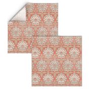 Carnations and Tulips Damask Ikat ~ Mint and Coral 