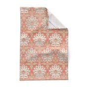 Carnations and Tulips Damask Ikat ~ Mint and Coral 