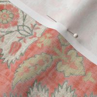 Carnations and Tulips Damask Ikat ~ Mint and Coral 