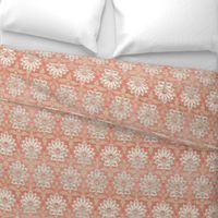 Carnations and Tulips Damask Ikat ~ Mint and Coral 