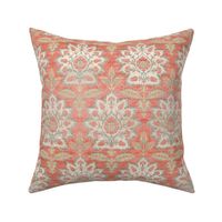 Carnations and Tulips Damask Ikat ~ Mint and Coral 