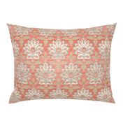 Carnations and Tulips Damask Ikat ~ Mint and Coral 