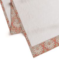 Carnations and Tulips Damask Ikat ~ Mint and Coral 