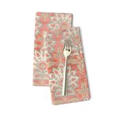 Carnations and Tulips Damask Ikat ~ Mint and Coral 