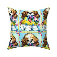 dogs puppy puppies flowers baskets cavalier king Charles spaniel vintage retro kitsch whimsical lolita