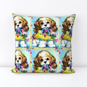 dogs puppy puppies flowers baskets cavalier king Charles spaniel vintage retro kitsch whimsical lolita