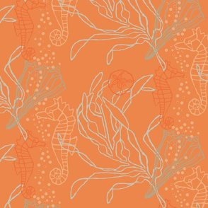 Seahorses & Seashells on Tangerine Tone