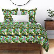 colorful flowers gardens cats pussy kittens sunflowers morning glory vintage retro kitsch 