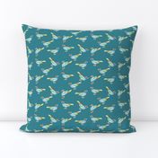 SongBird, Blue and Orange on Teal