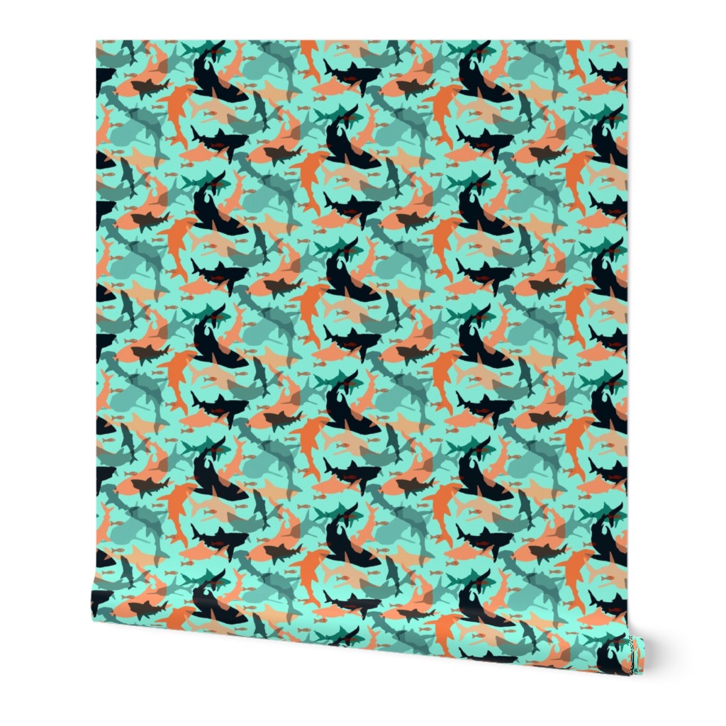 Oh My Sharks! in Orange, Black & Aqua