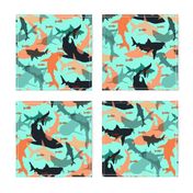 Oh My Sharks! in Orange, Black & Aqua