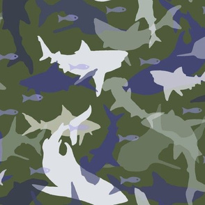 Oh My Sharks in Camo Green & Purple