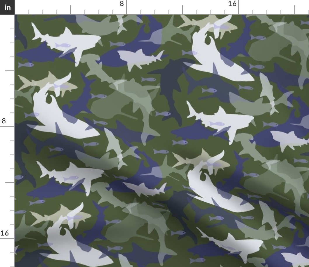 Oh My Sharks in Camo Green & Purple