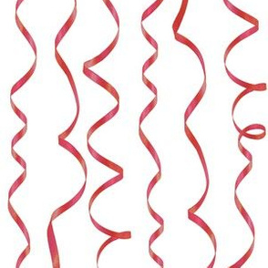 red curling ribbons on white