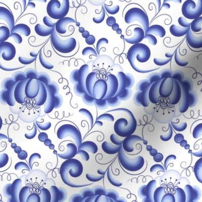 Blue floral pattern in Gzhel style