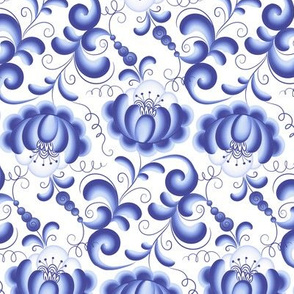 Blue floral pattern in Gzhel style