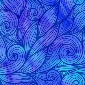 Blue curly watercolor waves
