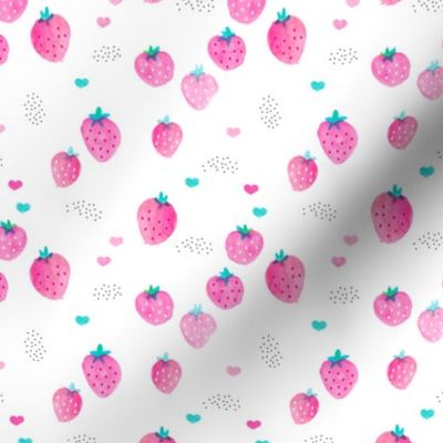 Hot summer strawberry garden pink water colors illustration pattern print Small