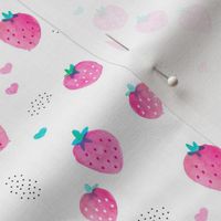 Hot summer strawberry garden pink water colors illustration pattern print Small