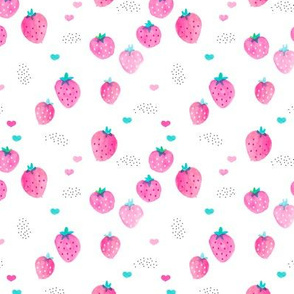 Hot summer strawberry garden pink water colors illustration pattern print Small