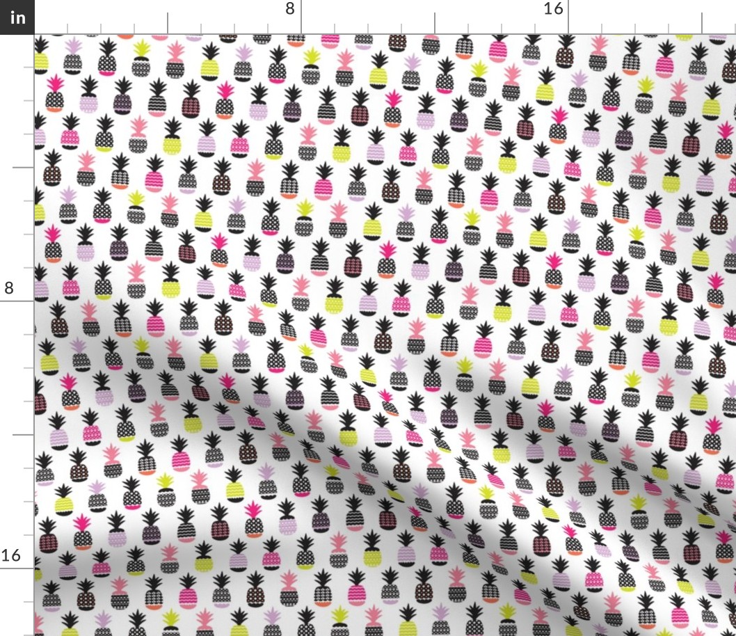 Fun black and white pink and lime color pops geometric pineapple fruit summer beach theme illustration pattern Small