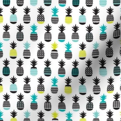 Fun black aqua blue and lime ananas color pops geometric pineapple fruit summer beach theme illustration pattern Small