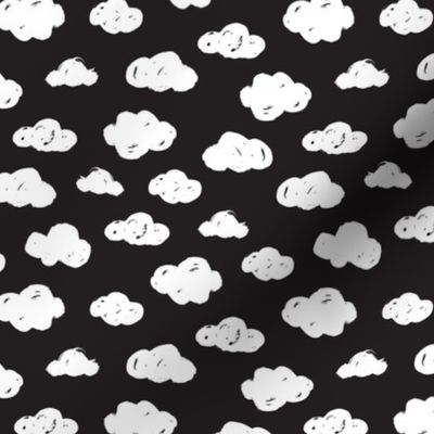 White clouds black and white night abstract geometric gender neutrals prints for kids Small