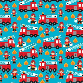Fire to the rescue fire fighters fire truck and hero boys car fabric Small